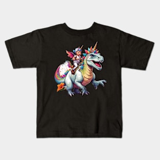 Boy Unicorn Riding Dinosaur, T-Rex Funny Unicorns Party Rainbow Squad Gifts for Kids Boys Girls Kids T-Shirt